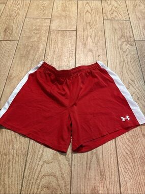 Under Armour Red Athletic Shorts with White Side Panels